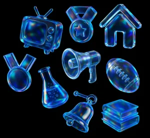 230+ Free 3D Glass Icons with Iridescent Effects