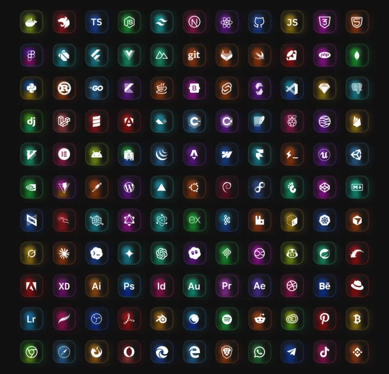 120 Free Tech Icons for Figma in Dark Glassmorphism Style