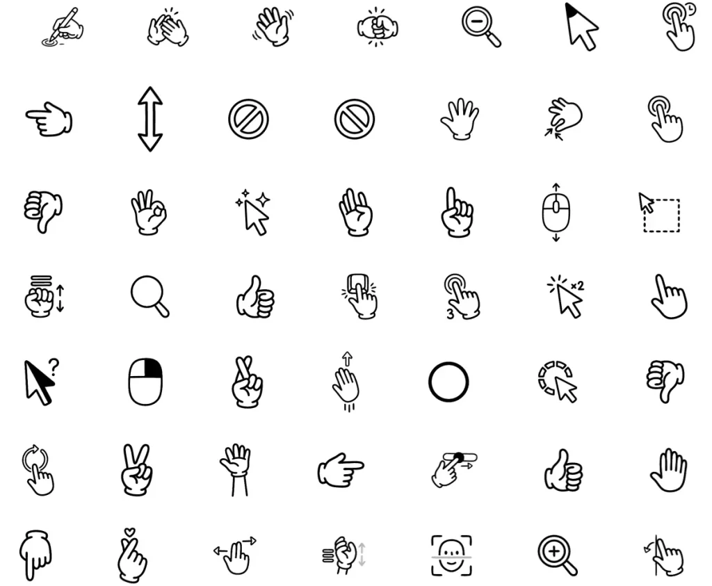 60 Free Hand-Drawn Gesture & Cursor Icons for Figma